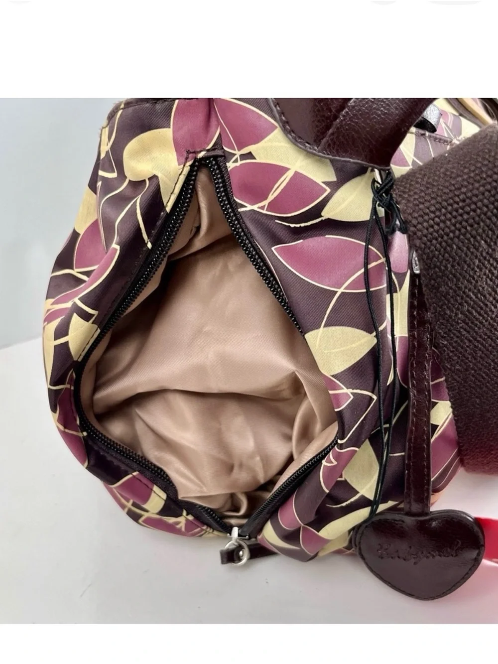 Babymel Brown Diaper Bag with Yellow and Burgundy Leaf Print